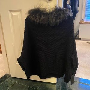 Poncho style sweater with fur collar- never been worn.